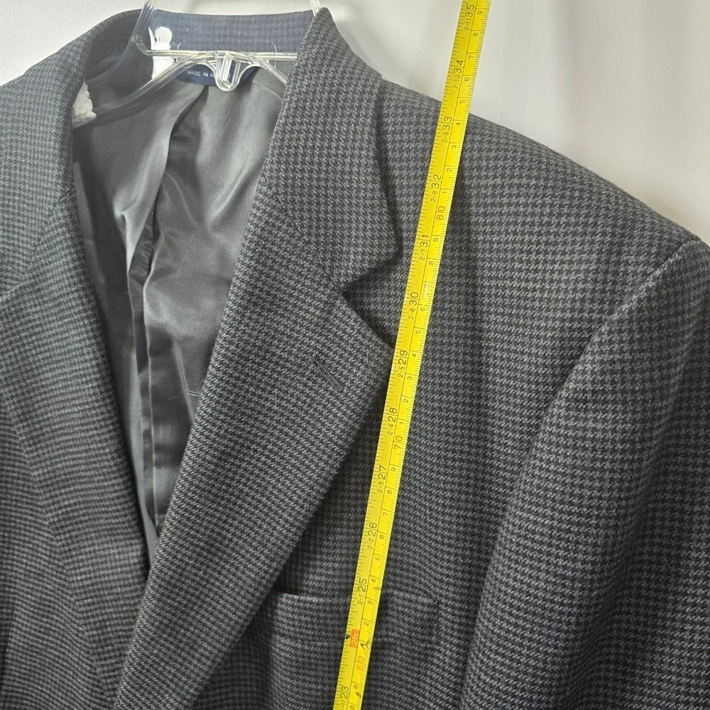 Brooks Brothers Mens 44‎ Long Worsted Wool Grey Houndstooth Blazer Sport Coat
